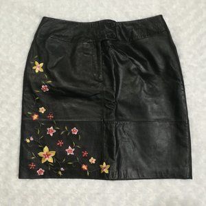 Alfani Womens Leather Floral Black Skirt Size 10p